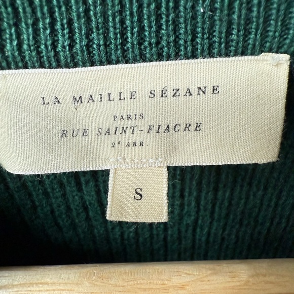 SEZANE Sami Jumper Sweater Ribbed Cropped Merino Wool Organic Cotton Green S - Picture 4 of 8